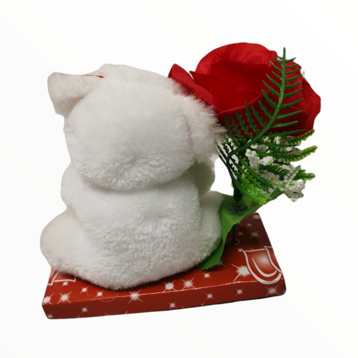 Relaxdays Oso de Rosas, con Corazón, San Valentín Regalos Mujer Originales,  Caja, 300 Flores Espuma Suave, Rojo y Blanco