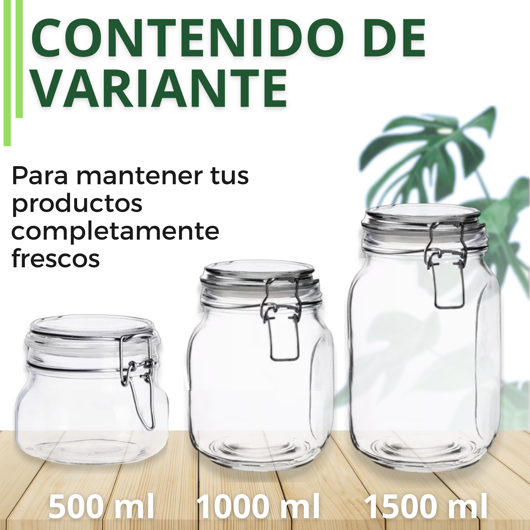 Tarro Hermetico tapa Frasco Vidrio 500-1500ml pack Mayoreo