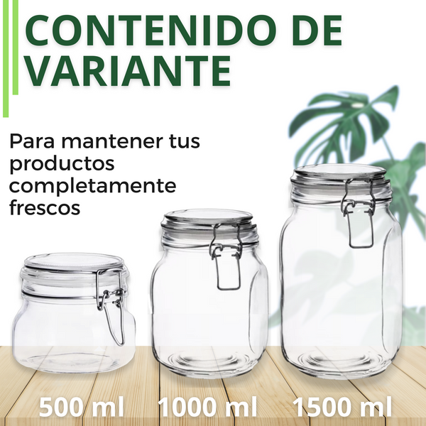 Tarro Hermetico tapa Frasco Vidrio 500-1500ml pack Mayoreo