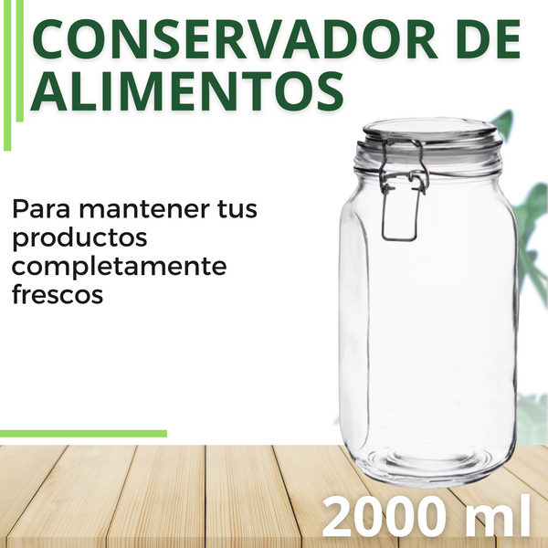 Frasco Recipiente Tapa Clip Tarro hermetico de Vidrio 2000ml