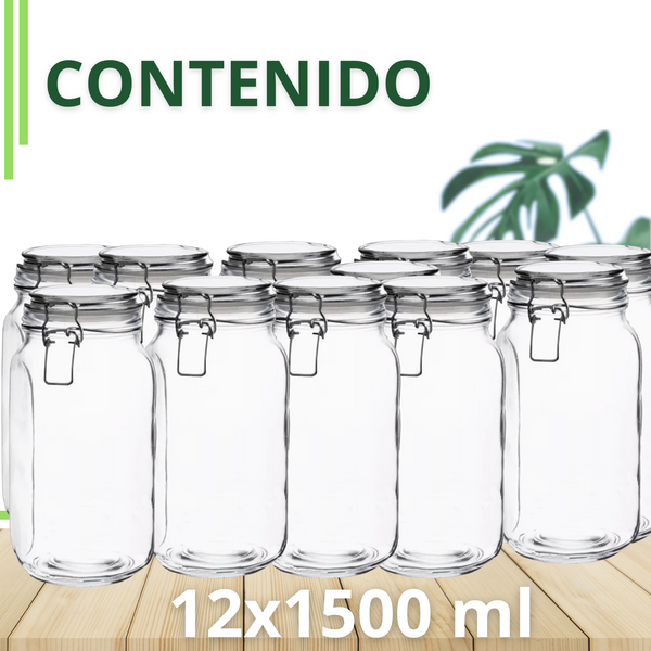Frasco hermetico vidrio 12pz 1500ml caja mayoreo