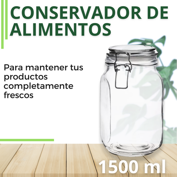 Frasco Recipiente Tapa Clip Tarro hermetico de Vidrio 1500ml