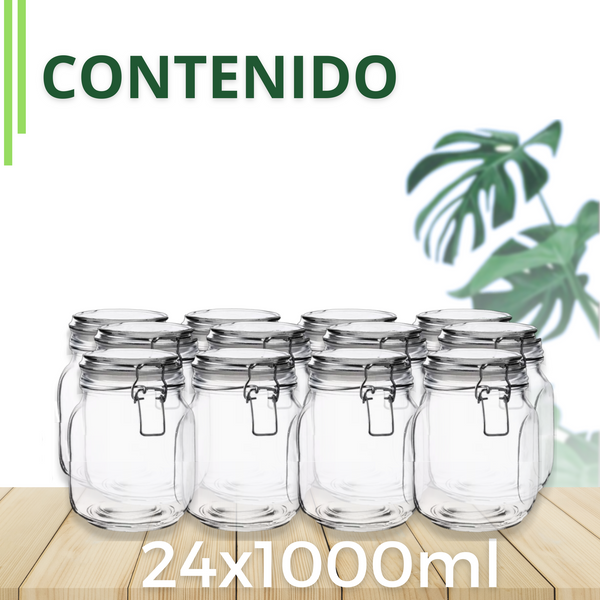 Frasco hermetico vidrio 24pz 1000ml caja mayoreo