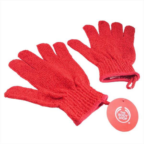 Par De Guantes Exfoliantes Para Bañar Body Shop Rojos Ultrasuave