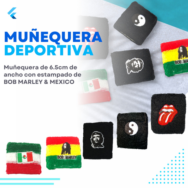 Muñequera Wristband Deportiva Mexico 7cms Spandex 2 Piezas