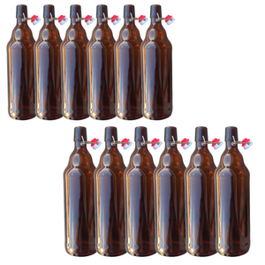 12 Botellas De Vidrio ambar + Tapón Mecánico 1000ml