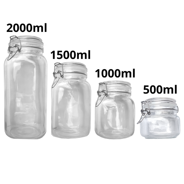 Tarro Hermetico tapa Frasco Vidrio 500-1500ml pack Mayoreo
