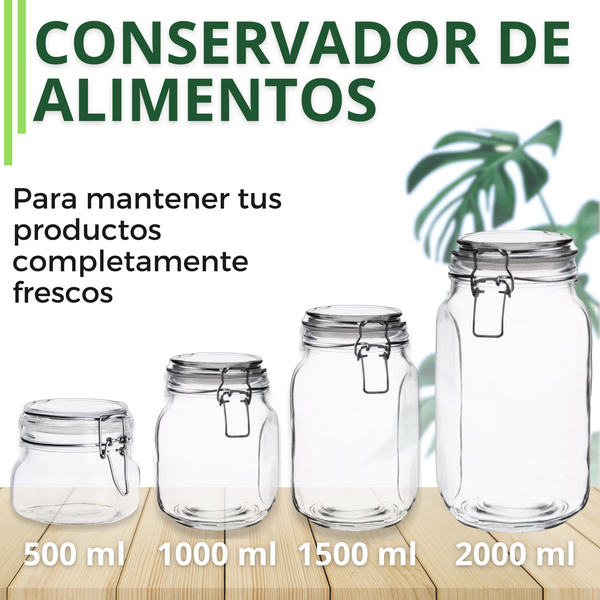 Tarro Hermetico tapa Frasco Vidrio 500-1500ml pack Mayoreo