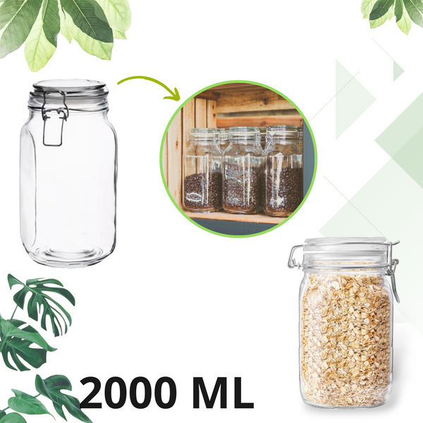Frasco Recipiente Tapa Clip Tarro hermetico de Vidrio 2000ml