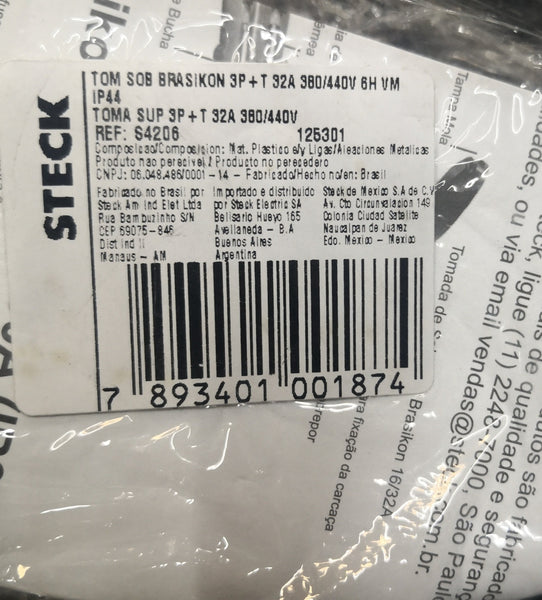 Toma de STECK S4206 32A-6h 3P+T 380/440V IP44 BRASIKON