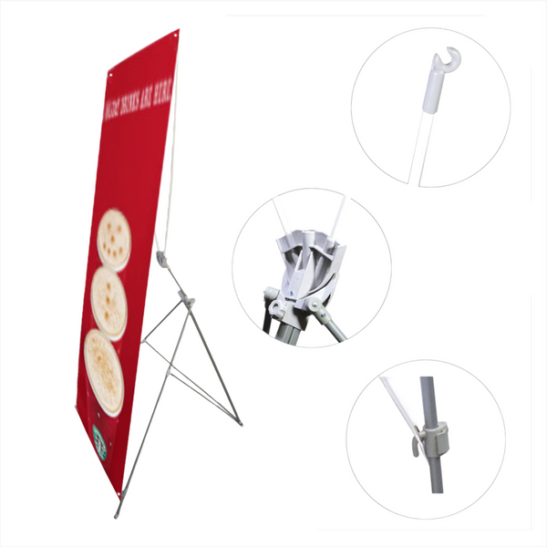 1.1 Tripie publicidad porta X banner ajustable 160x60 a 180x80 acero
