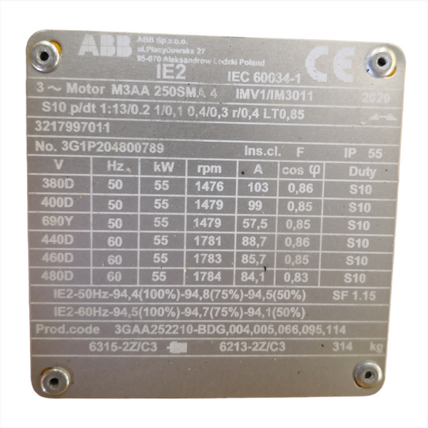 Motor Electrico 70HP Trifasico ABB 55kW M3AA250SMA4 400/690V