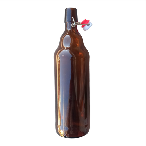 6 Botellas De Vidrio ambar + Tapón Mecánico 1000ml