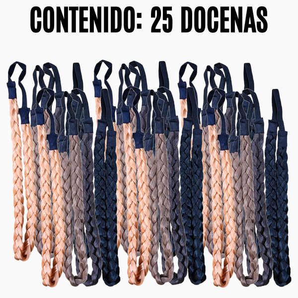 Pack 25 Docenas Diademas De Cabello Trenza Sintética Resorte Mayoristas