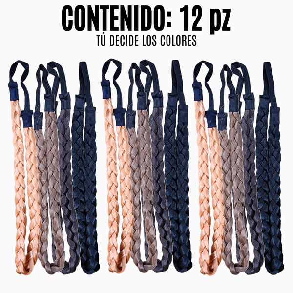 12 Pack Diademas De Cabello Tipo Trenza Natural Resorte.