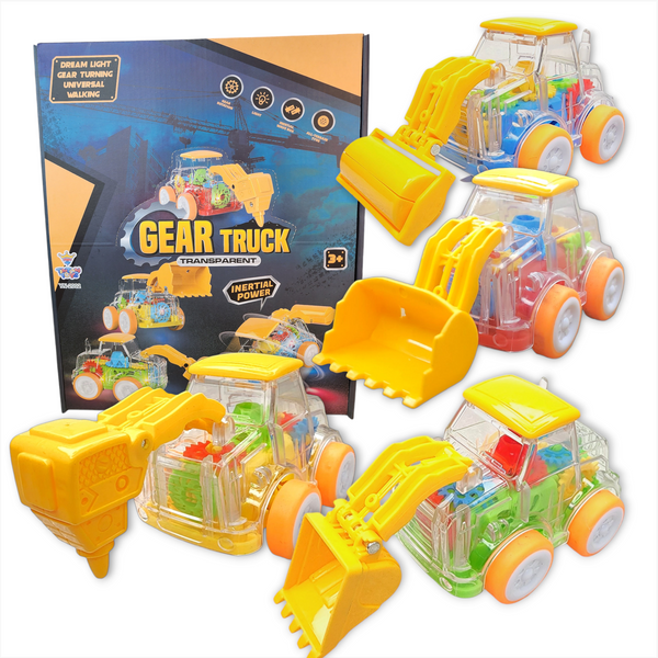 Coche de friccion carro transparente luz led construccion 4pz