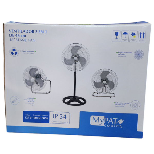 Ventilador pedestal piso pared 3 en 1  MyPAT 18" Negro
