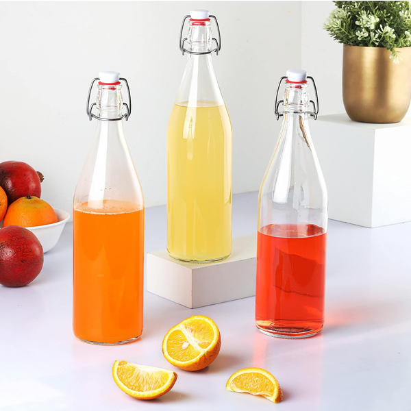 Botellas de Vidrio Jarra tapon mecanico hermetico Pack 6pz