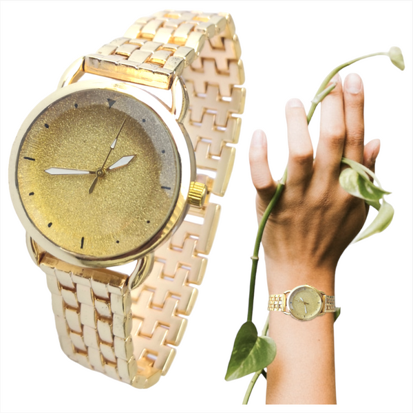 Reloj metálico lujo dorado de pulso dama