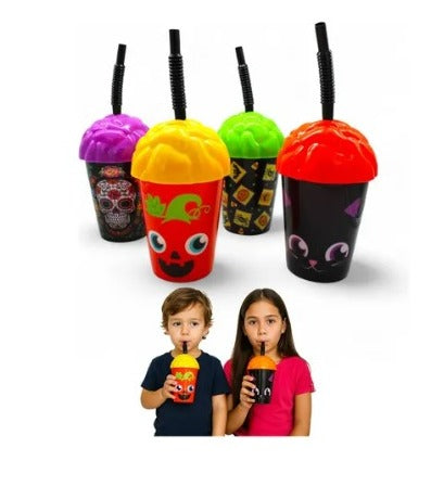 Pack 12 Vasos Reusables Con Popote dibujos halloween 400ml