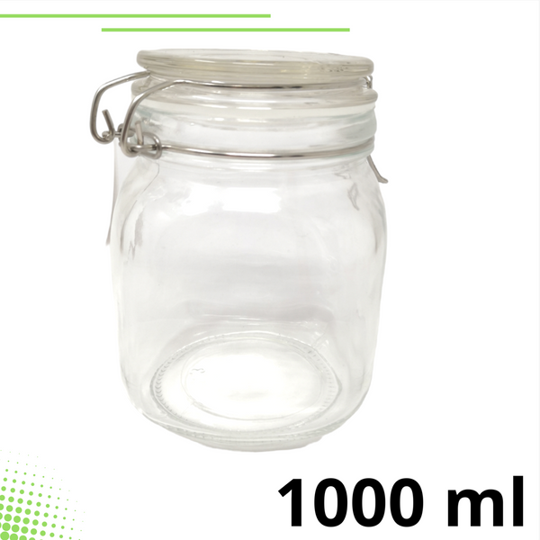 Frasco Recipiente Tapa Clip Tarro hermetico de Vidrio 1000ml