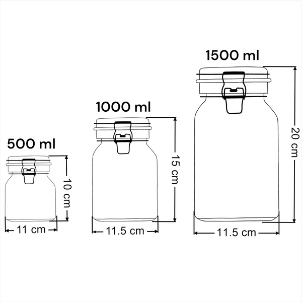 Frasco Recipiente Tapa Clip Tarro hermetico de Vidrio 1000ml
