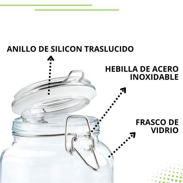 Tarro Hermetico tapa Frasco Vidrio 500-1500ml pack Mayoreo