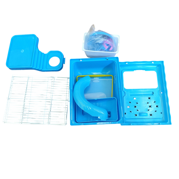 Jaula Hamster Equipada Casa Resbaladilla Bebedero Rueda Azul
