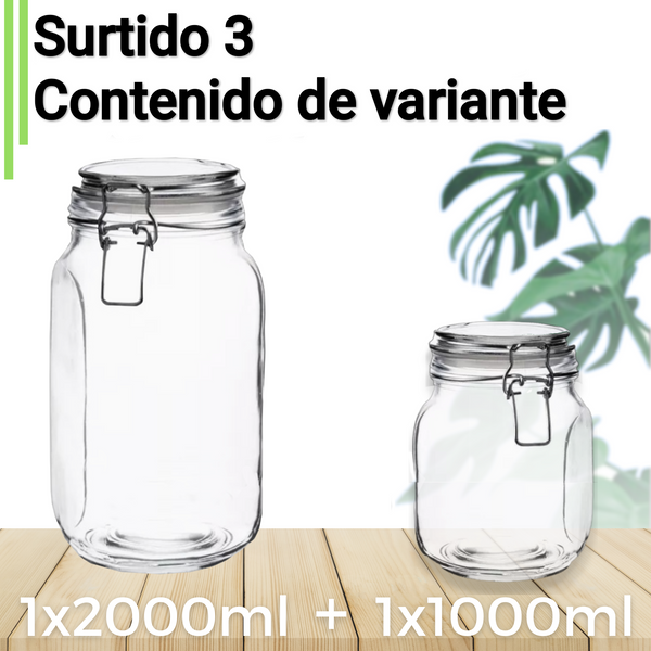 Tarro Hermetico tapa Frasco Vidrio 500-1500ml pack Mayoreo B