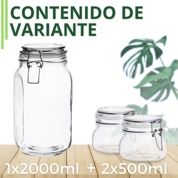 Tarro Hermetico tapa Frasco Vidrio 500-1500ml pack Mayoreo