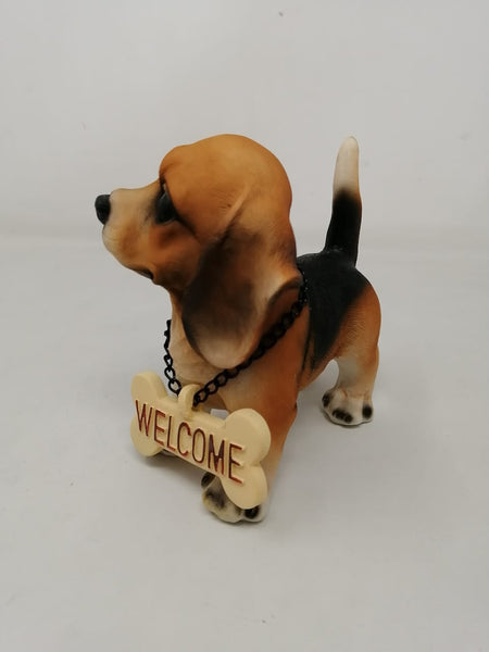Figura Decorativa Ceramica De Cachorro Con Collar Welcome