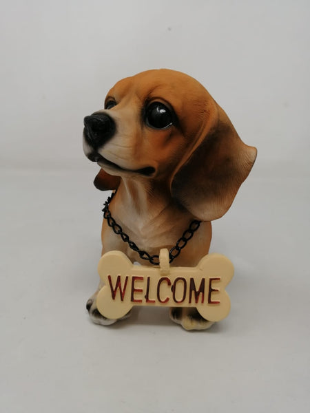 Figura Decorativa Ceramica De Cachorro Con Collar Welcome