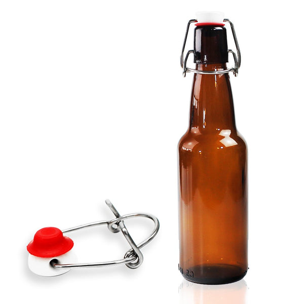 12 Botellas De Vidrio Ambar +  Tapón Mecánico 330ml