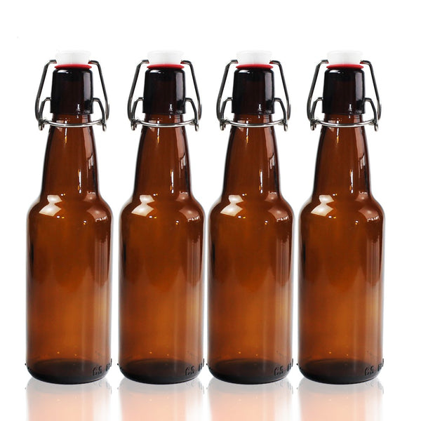 12 Botellas De Vidrio Ambar +  Tapón Mecánico 330ml