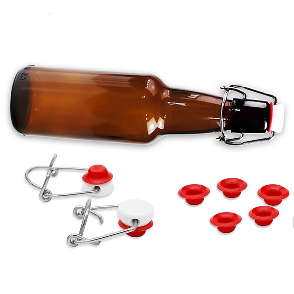 6 Botellas De Vidrio Ambar +  Tapón Mecánico 330ml