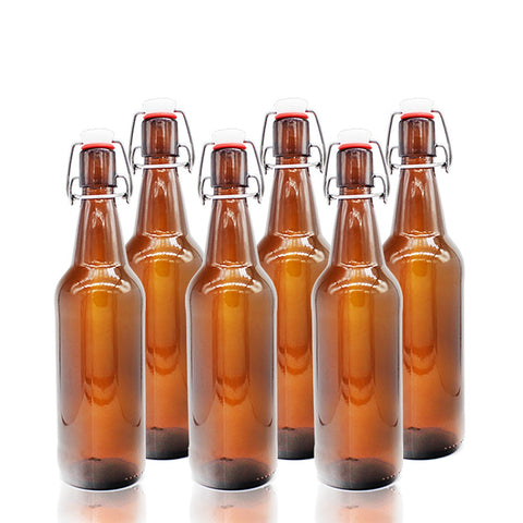 6 Botellas De Vidrio Ambar +  Tapón Mecánico 500ml