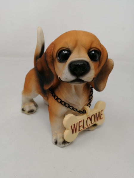 Figura Decorativa Ceramica De Cachorro Con Collar Welcome