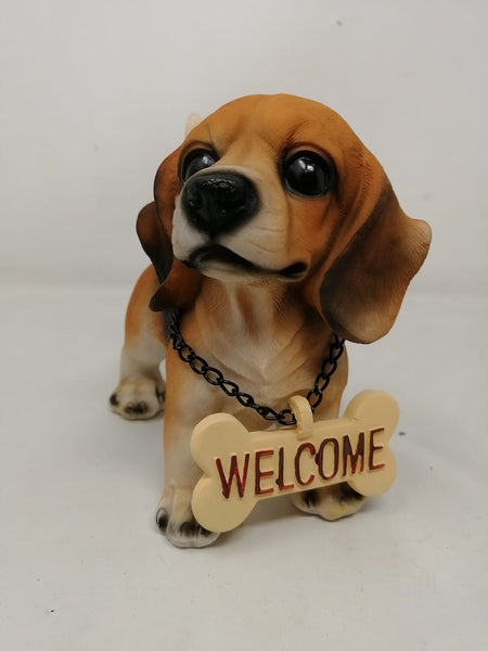 Figura Decorativa Ceramica De Cachorro Con Collar Welcome