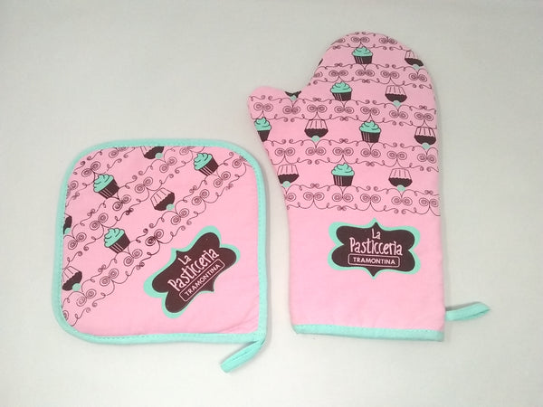 Juego de guante de cocina y porta caliente  LA PASTICERIA