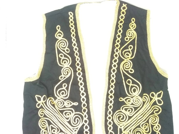 Chaleco Barroco Vintage Negro Con Bordado Dorado Ruya Kayra