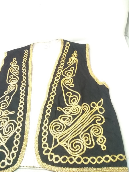 Chaleco Barroco Vintage Negro Con Bordado Dorado Ruya Kayra