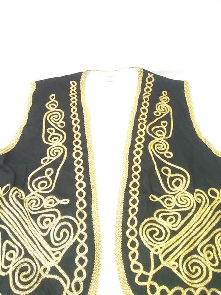 Chaleco Barroco Vintage Negro Con Bordado Dorado Ruya Kayra