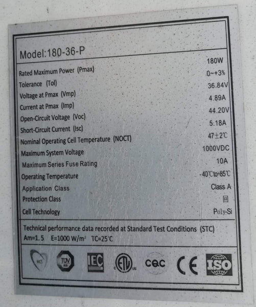 Panel Solar 180W 180-36-P