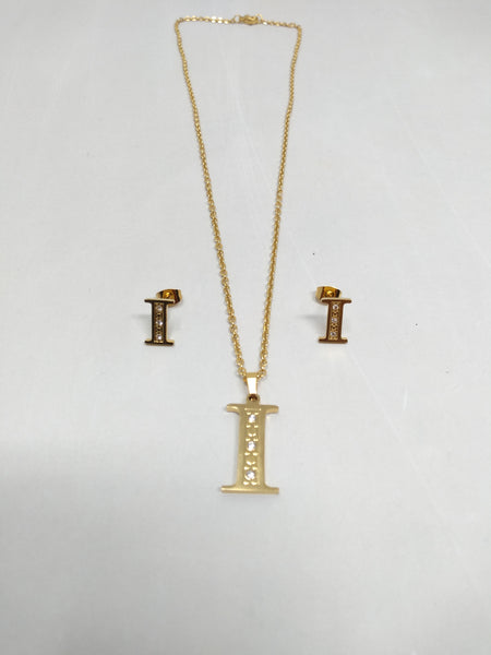 Bisutería Letra Set Cadena Dije Aretes Acero Inox Abecedario