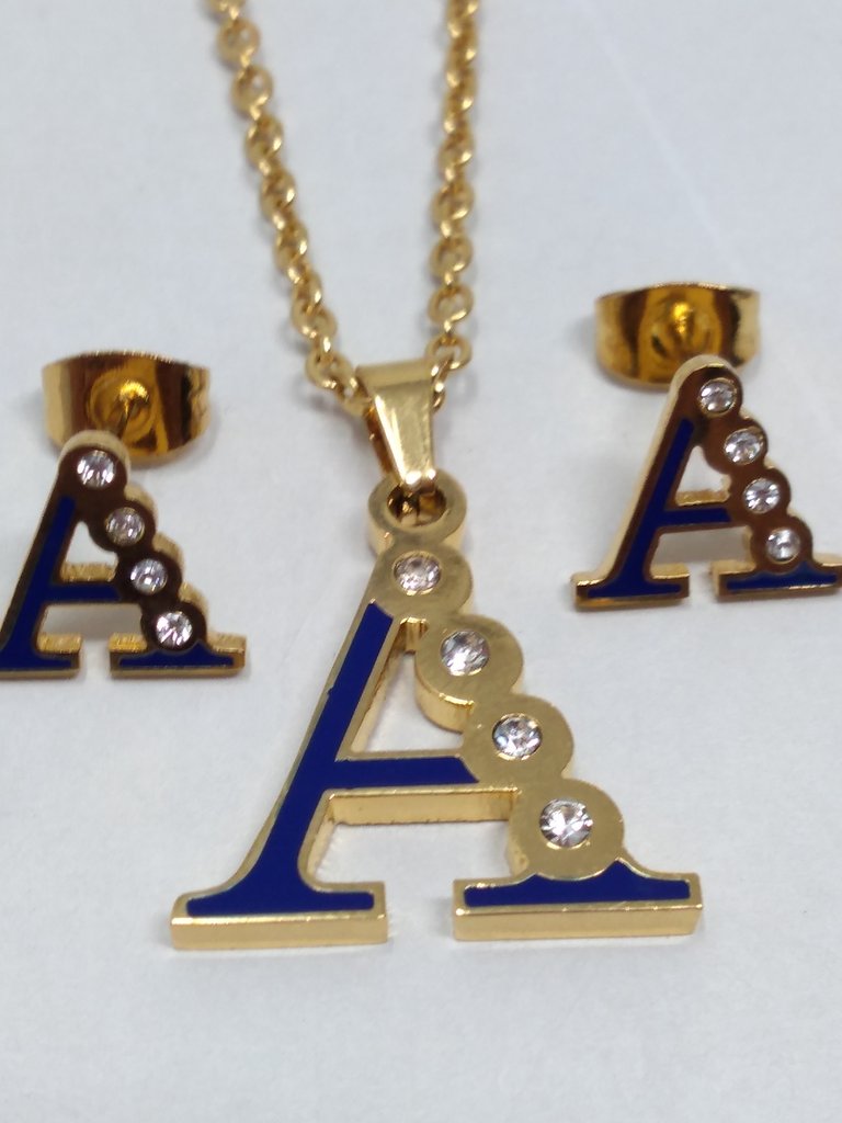 Bisuteria Letra Kit Cadena Dije Aretes Acero inox Abc Colores