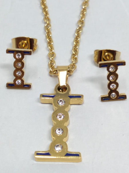 Bisuteria Letra Kit Cadena Dije Aretes Acero inox Abc Colores