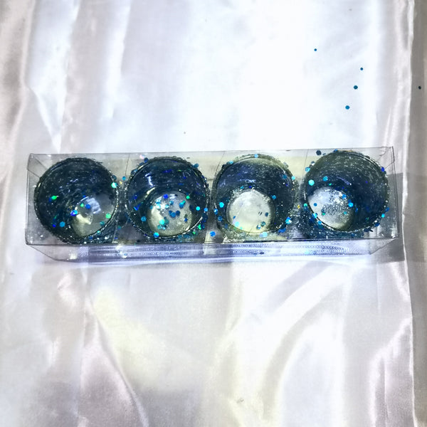Juego 4 Portavelas De Cristal Azul Decoracion Vintage