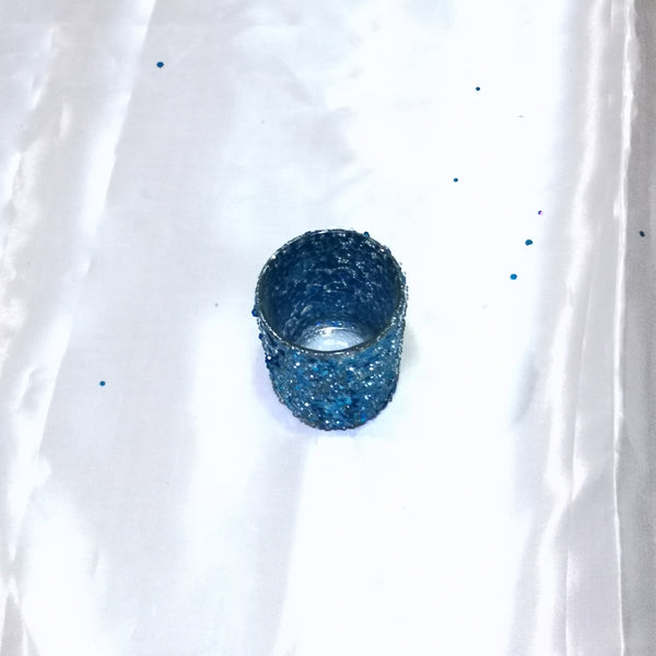 Juego 4 Portavelas De Cristal Azul Decoracion Vintage