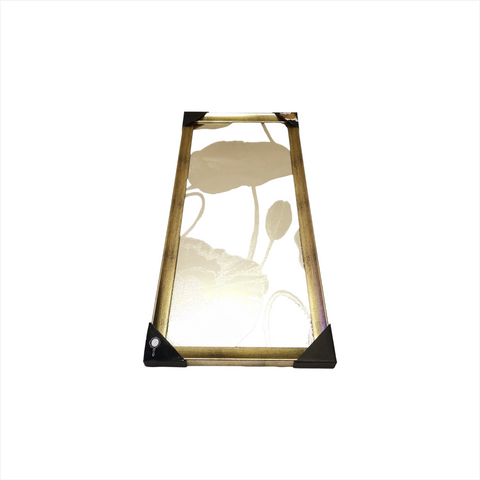 Cuadro Decorativo Flores Dorado Cristal Con Marco 64x28 Cms