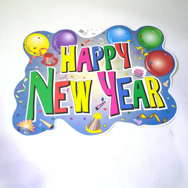 Letrero Carton adorno feliz año nuevo Paquete 12 pzs 38x30cm